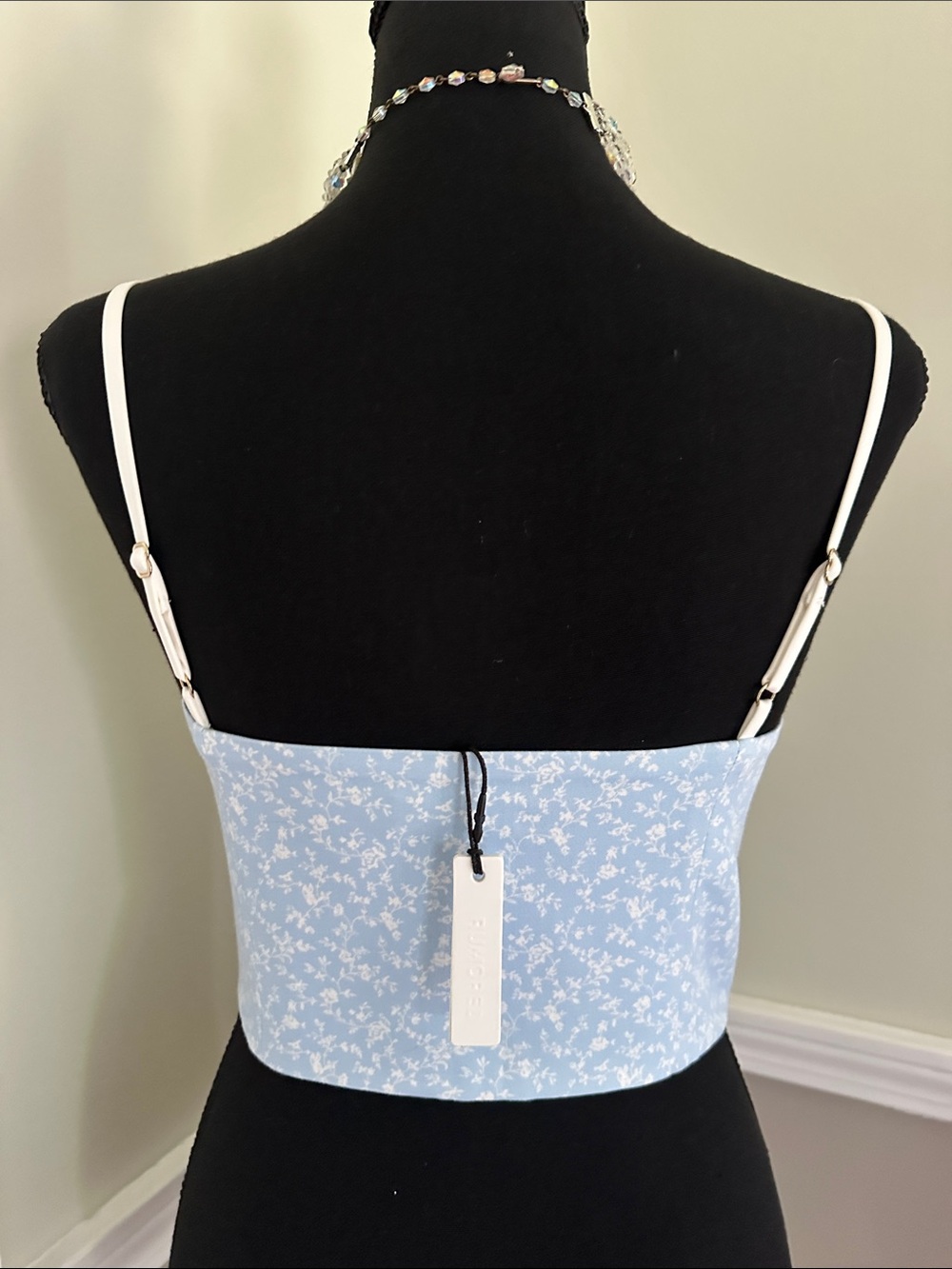 Rumored Cream & Light Blue Floral Bustier Crop Top(B) - Picture 5 of 13